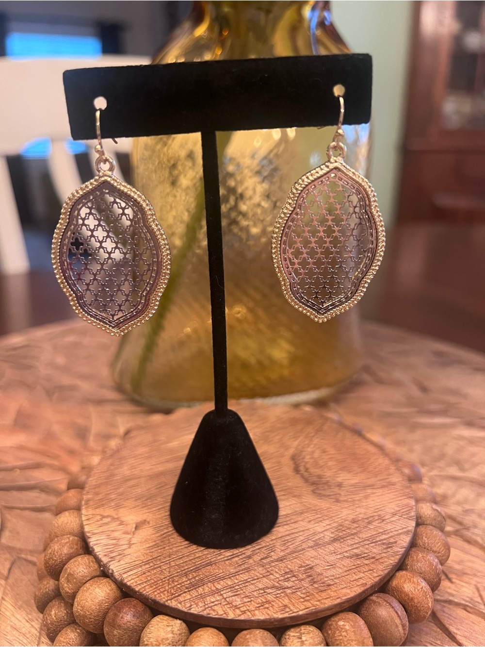 New Intricate Filigree Drop Earrings - Gold Tone